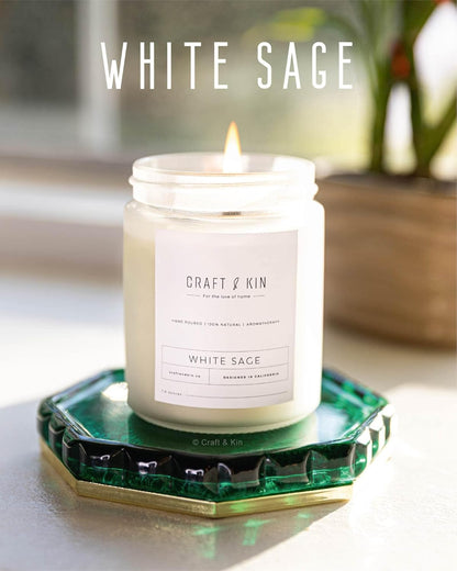 White Sage Scented Candles for Cleansing | 8 Oz 45 Hour Long Lasting Holiday Candle | Classic Soy Woodwick Winter Candles | Made with Natural Soy | Gifts for Men and Women