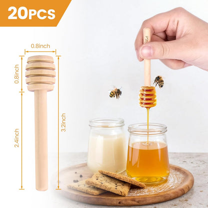 Wooden Honey Dipper Sticks, 20 Pack 3 Inch Mini Honey Stirrers for Jars Dispense and Drizzle, Natural Wood Wand for Tea Party, Wedding Favors, Baby Shower Gifts