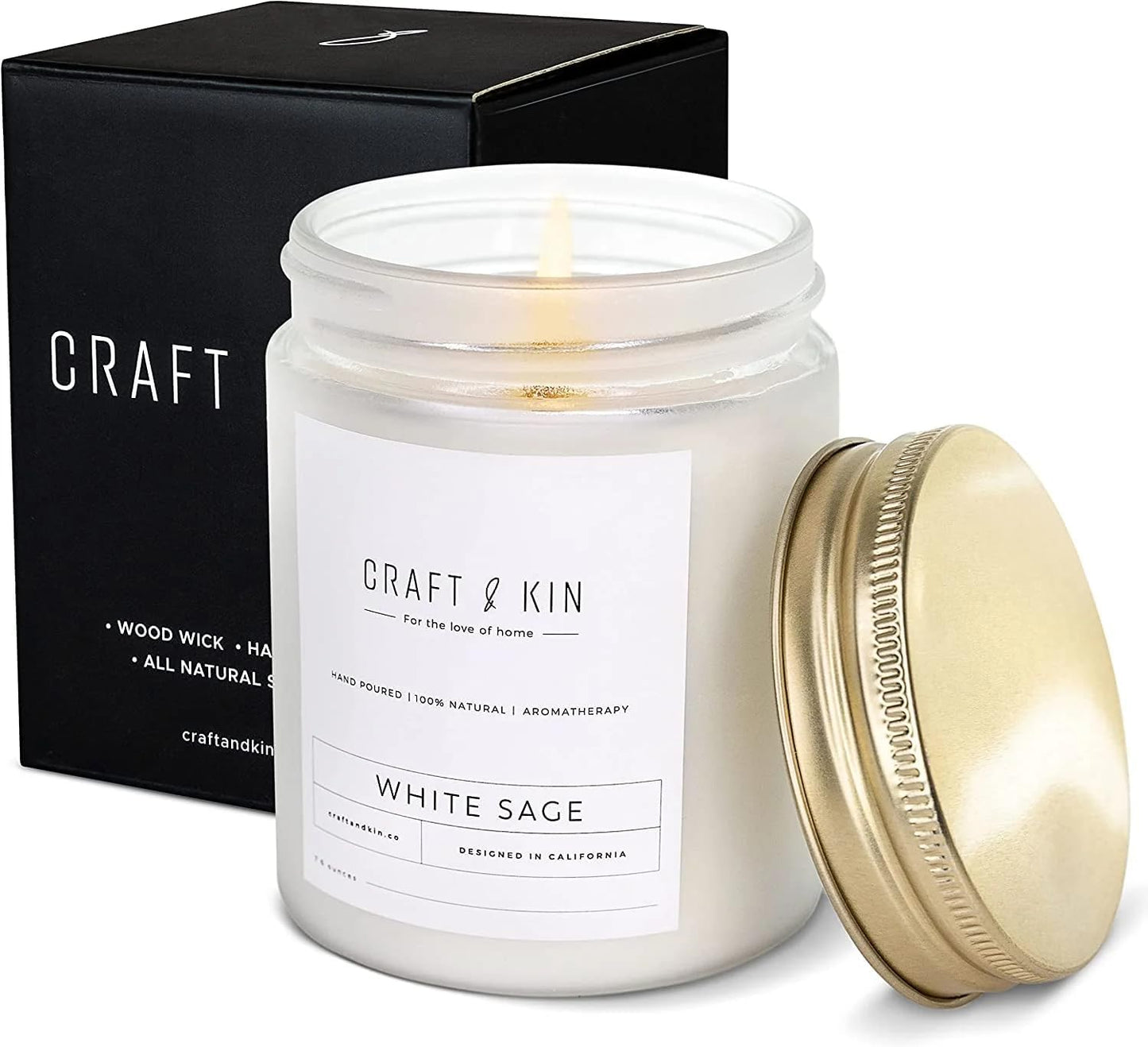 White Sage Scented Candles for Cleansing | 8 Oz 45 Hour Long Lasting Holiday Candle | Classic Soy Woodwick Winter Candles | Made with Natural Soy | Gifts for Men and Women